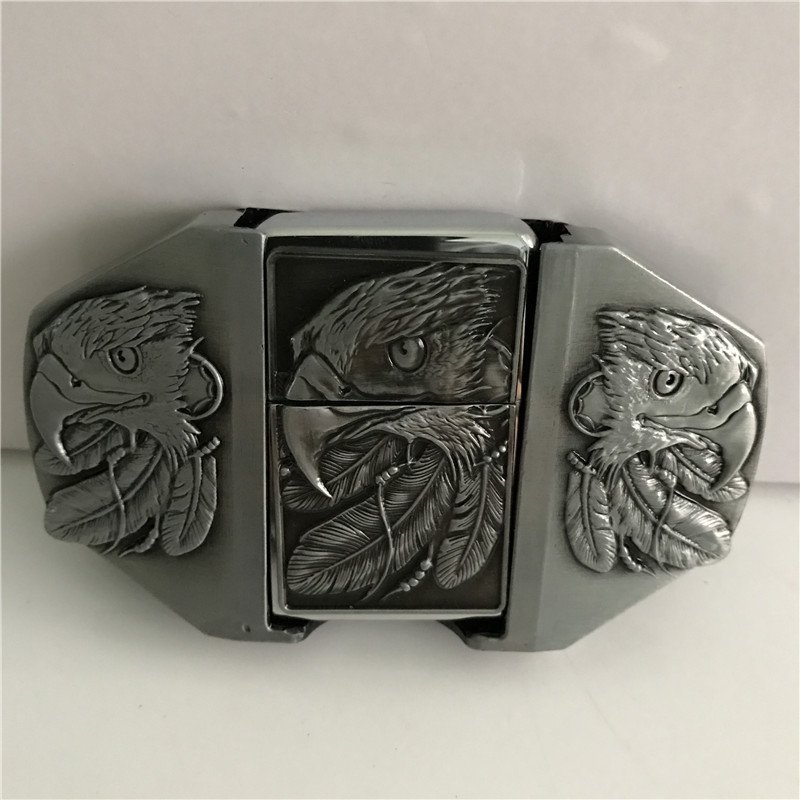 Silver Eagle Head Lighter Western Cowboy Men Belt Buckles Fit 4cm Wide Belt