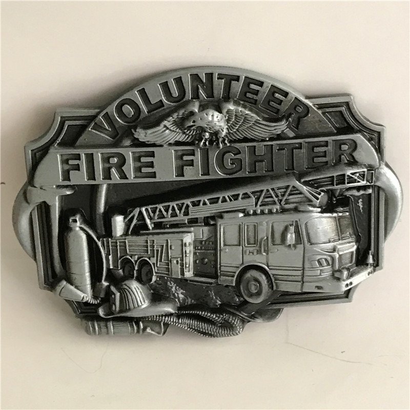 Silver Volunteer Fire Fighters Western Cowboy Men Belt Buckles Fit 4cm Wide Belt