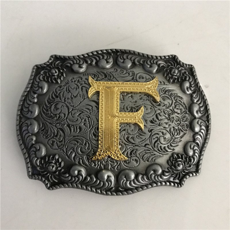 Gold F Initial Letter Western Cowboy Men Belt Buckles Fit 4cm Wide Belt