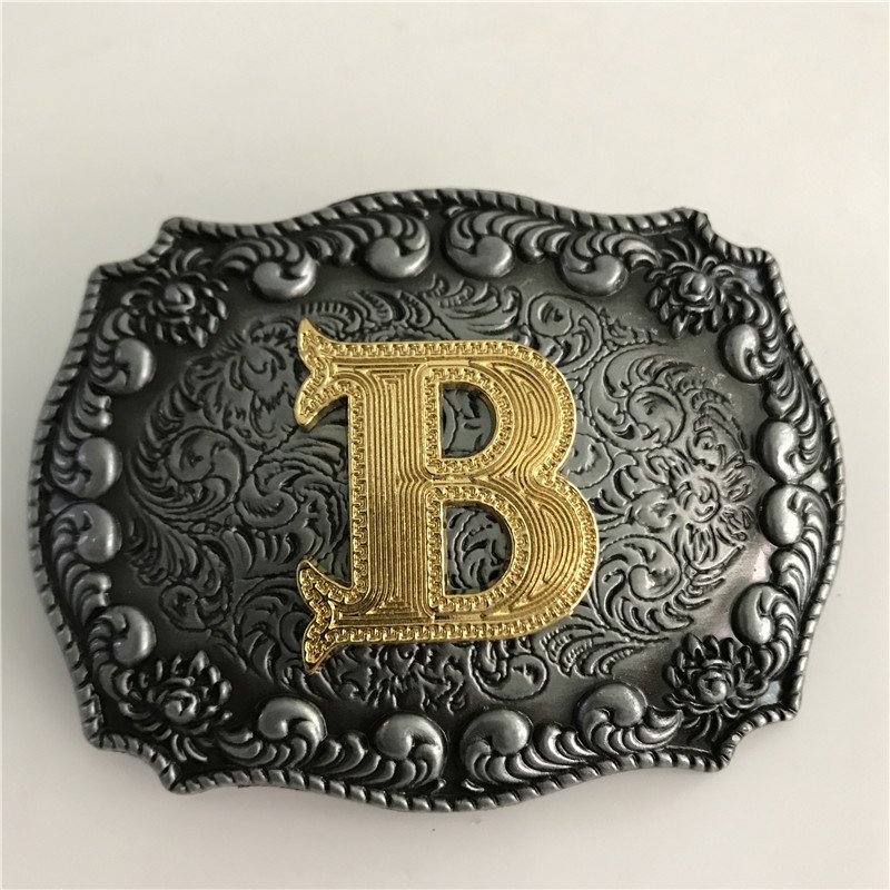 Gold B Initial Letter Western Cowboy Men's Belt Buckles Fit 4cm Wide Belt