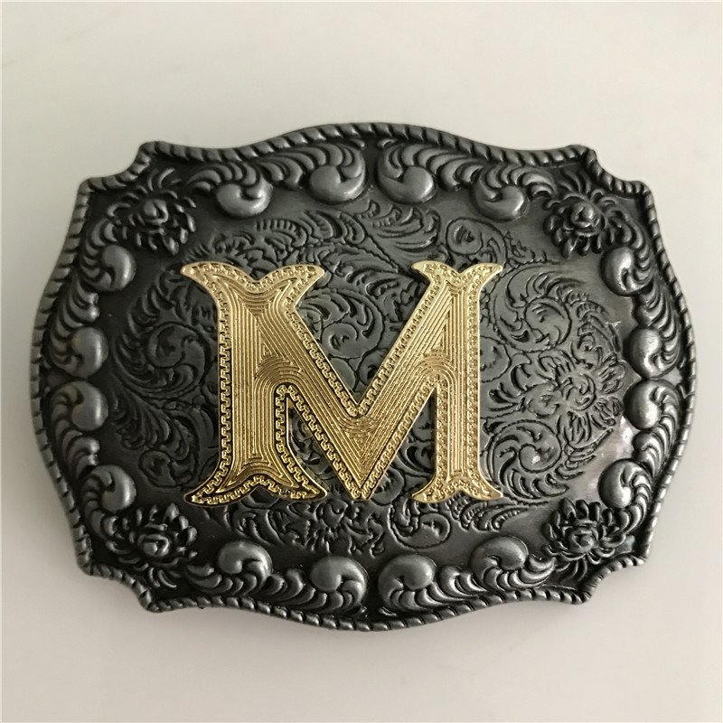 Golden M Initial Letter Western Cowboy Men's Belt Buckles Fit 4cm Wide Belt