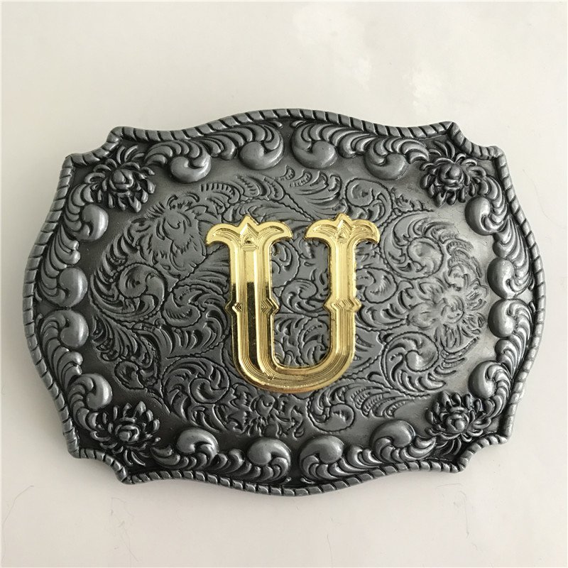 Golden U Initial Letter Western Cowboy Men's Belt Buckles Fit 4cm Wide Belt