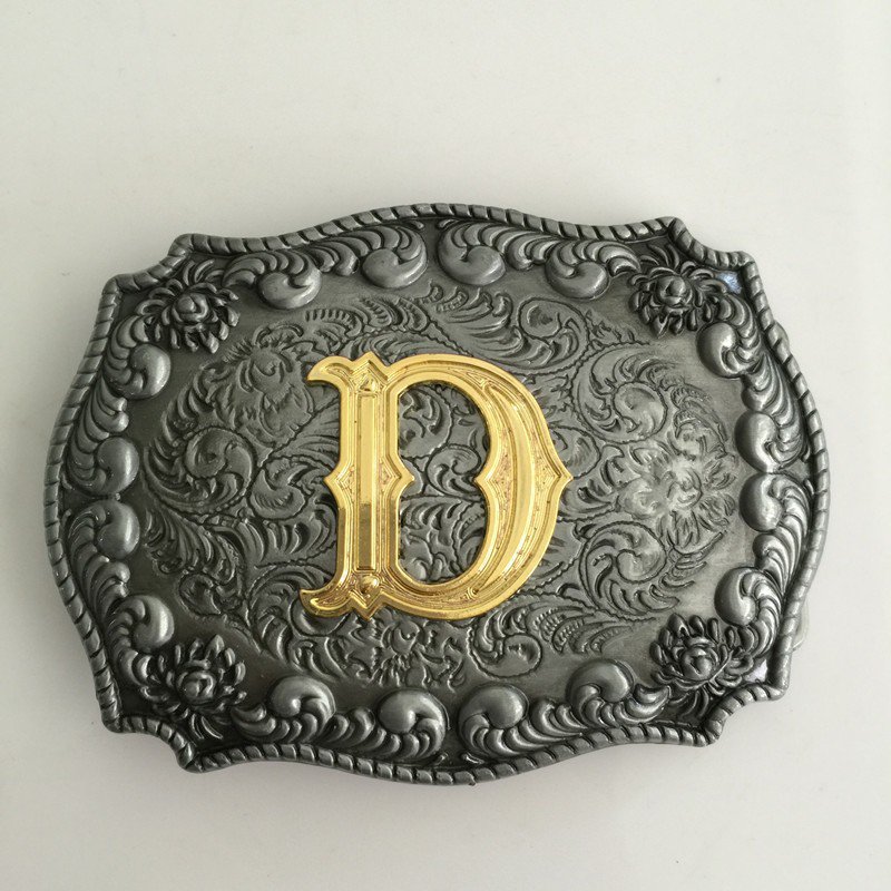 Golden D Initial Letter Western Cowboy Men's Belt Buckles Fit 4cm Wide Belt