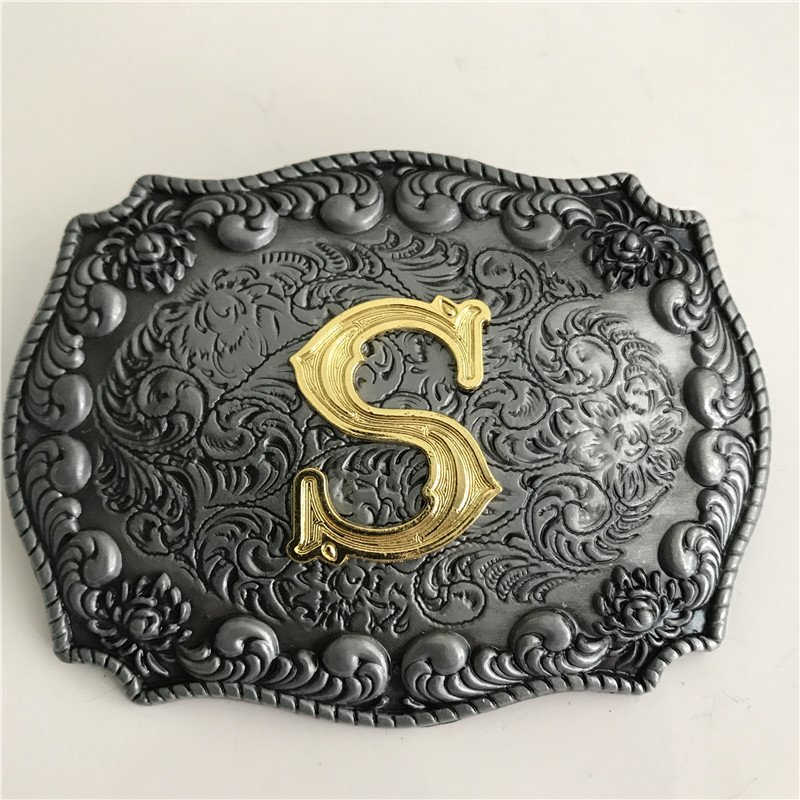 Golden S Initial Letter Western Cowboy Men's Belt Buckles Fit 4cm Wide Belt