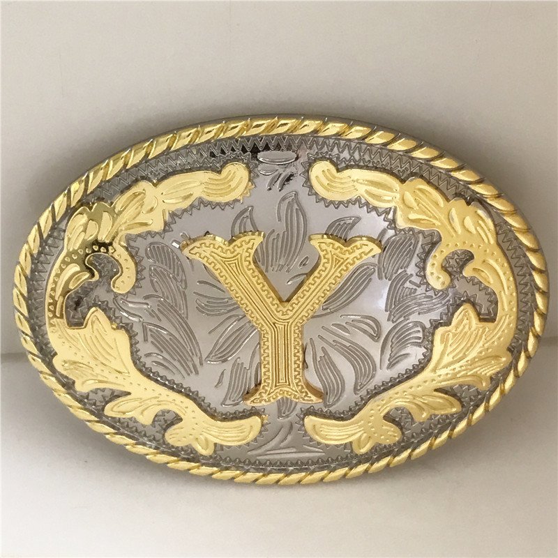 Oval Lace Golden Y Initial Letter Western Cowboy Men's Belt Buckles Fit 4cm Wide Belt