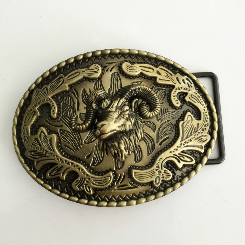 3D Bronze Sheep Head Western Cowboy Men's Belt Buckles Fit 4cm Wide Belt