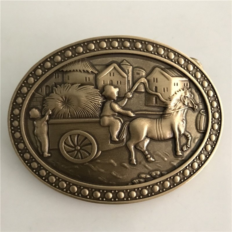 Oval Carriage Solid Brass Western Men's Cowboy Belt Buckles Fit 4cm Wide Jeans Belt