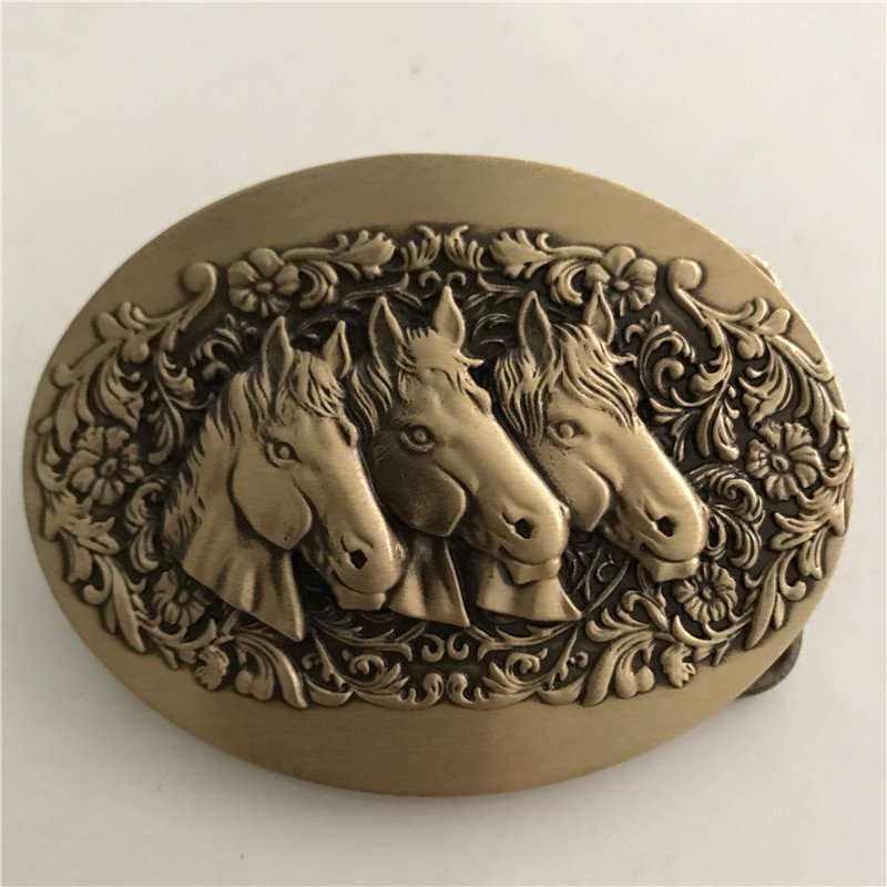 3D Lace Horse Head Solid Brass Western Men's Cowboy Belt Buckles Fit 4cm Wide Jeans Belt