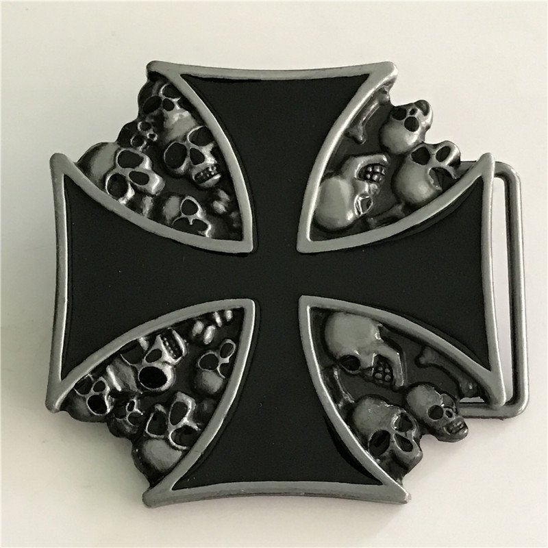 Silver Skulls Black Cross Western Men's Cowboy Belt Buckles Fit 4cm Wide Jeans Belt