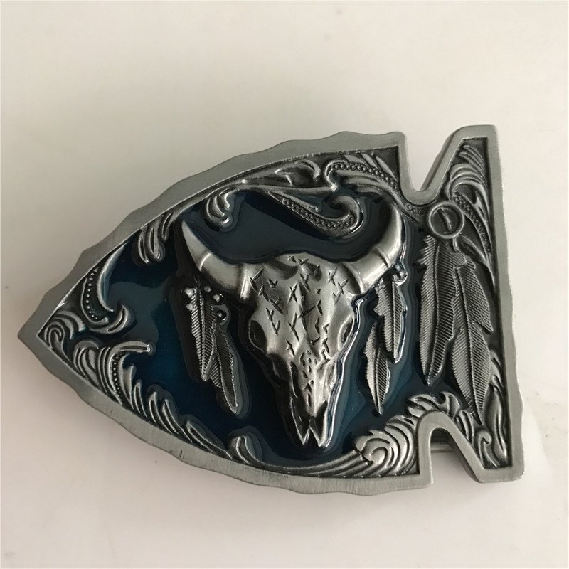 Bull Head Feather Western Men's Cowboy Belt Buckles Fit 4cm Wide Jeans Belt