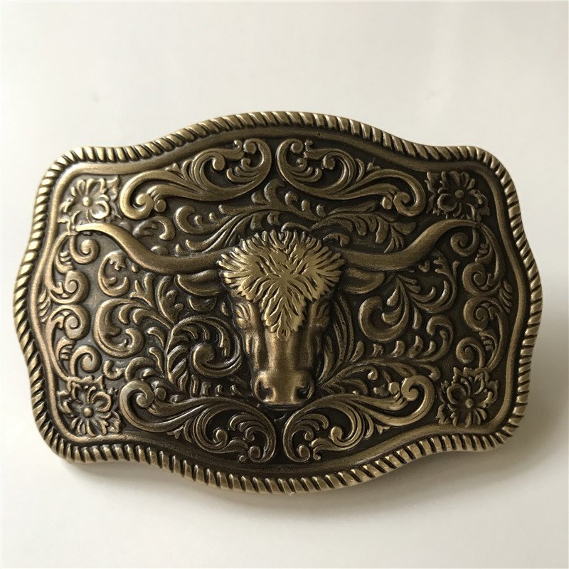 Bronze Bull Head Solid Brass Western Men's Cowboy Belt Buckles Fit 4cm Wide Jeans Belt