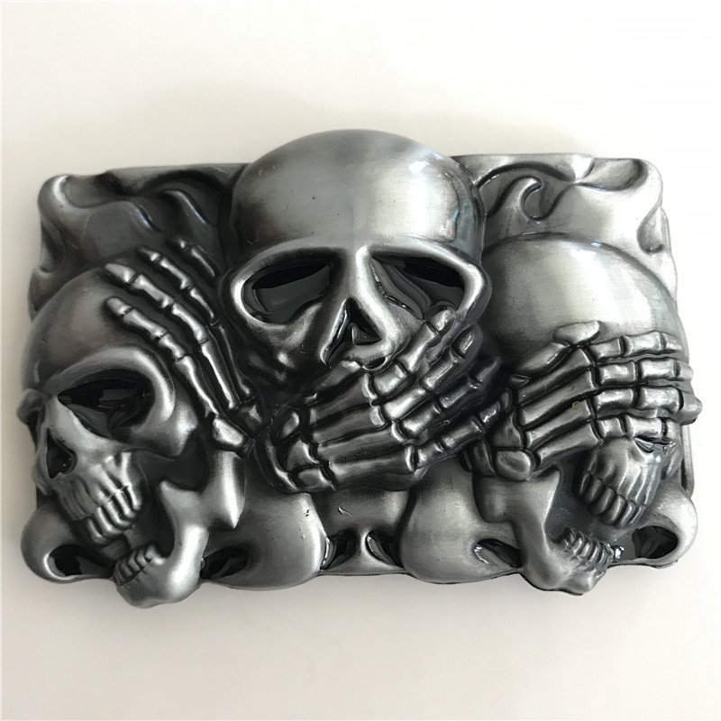 Rectangle Silver Skull Western Men's Cowboy Belt Buckles Fit 4cm Wide Jeans Belt