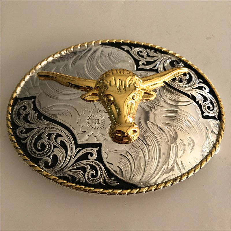 Lace Gold Bull Head Western Men's Cowboy Belt Buckles Fit 4cm Wide Jeans Belt