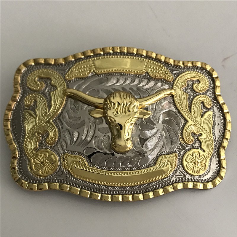 Lace Gold Bull Head Western Men's Cowboy Belt Buckles Fit 4cm Wide Jeans Belt