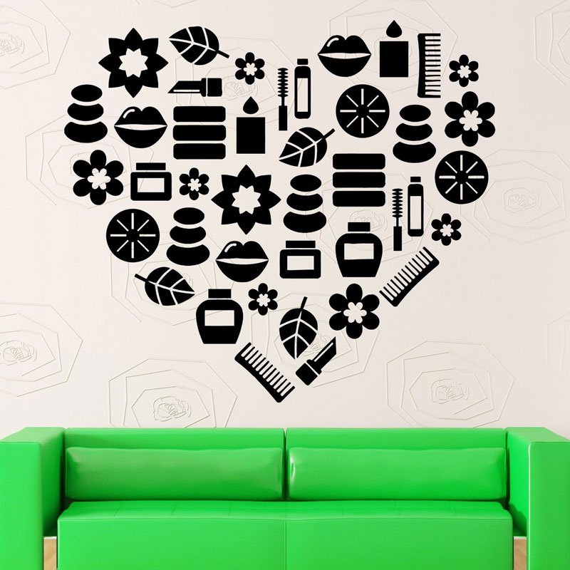 Beauty Salon Makeup Tool Lips Lipstick Wall Stickers Vinyl Love Shape Decals