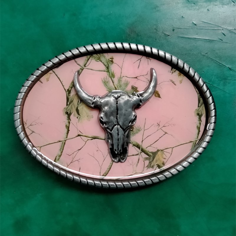 1 Pcs Pink With Silver Bull Head Luxury Western Cowboy Belt Buckle For Fashion Men