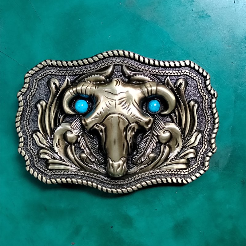 1 Pcs Bronze Indian Skull Bull Head Luxury Western Cowboy Belt Buckle For Fashion Men