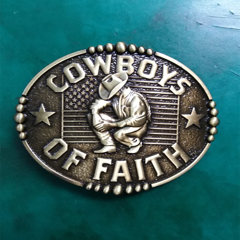 1 Pcs Bronze Flag Cowboys Of Faith Western Cowboy Metal Belt Buckle For Men