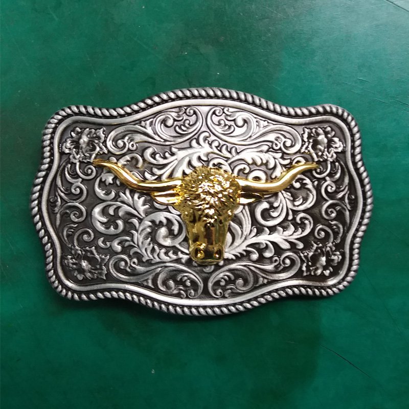 1 Pcs Flower Pattern Golden Bull Head Western Cowboy Metal Belt Buckle For Men
