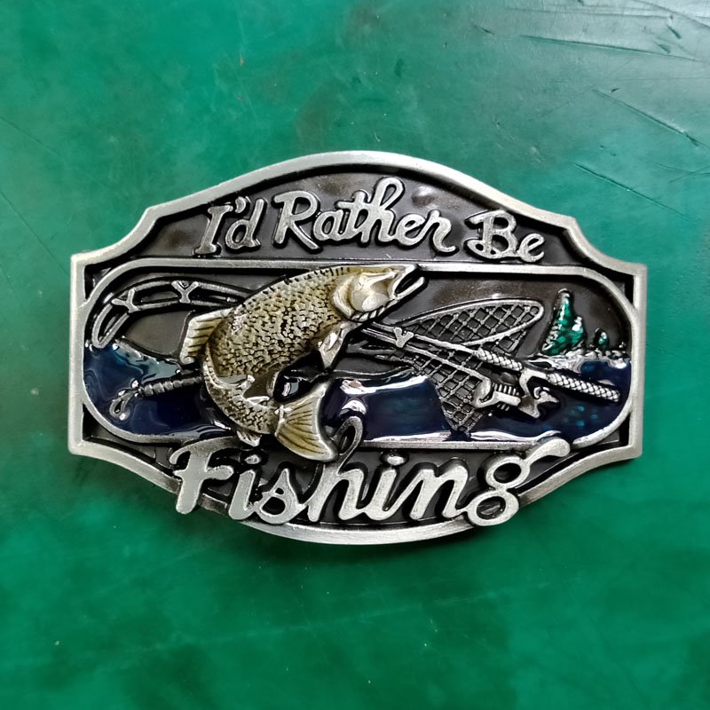1 Pcs I'd Rather Be Fishing Luxury Men Western Cowboy Cowgirl Belt Buckle
