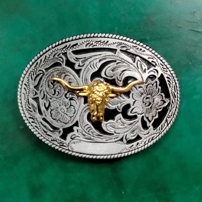 1 Pcs Flower Pattern Gold Bull Head Cowboy Metal Belt Buckle For Men's Jeans Belt Head
