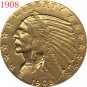 24-K gold plated 1908 $5 GOLD Indian Half Eagle Coin Copy