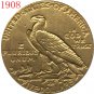 24-K gold plated 1908 $5 GOLD Indian Half Eagle Coin Copy
