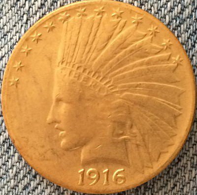 24- K gold plated 1916-S Indian head $10 gold coin COPY