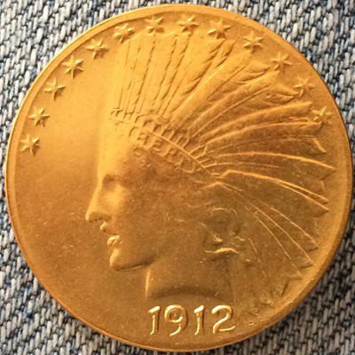24- K gold plated 1912 Indian head $10 gold coin COPY