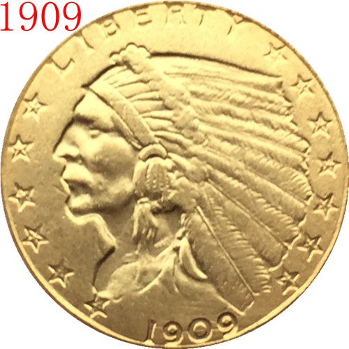 24-K gold plated 1909 $2.5 GOLD Indian Half Eagle Coin COPY