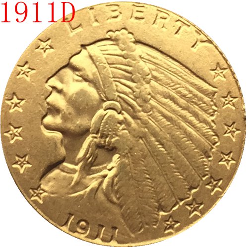 24-K gold plated 1911-D $2.5 GOLD Indian Half Eagle Coin copy