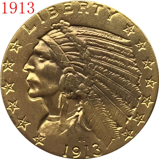 24-K gold plated 1913 $5 GOLD Indian Half Eagle Coin COPY