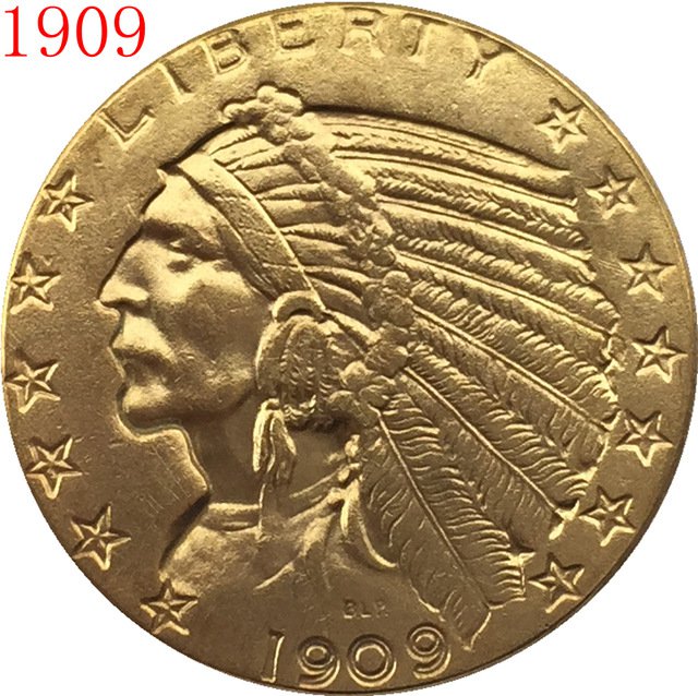 24-K gold plated 1909 $5 GOLD Indian Half Eagle Coin COPY