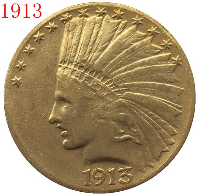 24-K gold plated 1913 $10 GOLD Indian Half Eagle Coin COPY