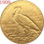 24-K gold plated 1909 $2.5 GOLD Indian Half Eagle Coin COPY