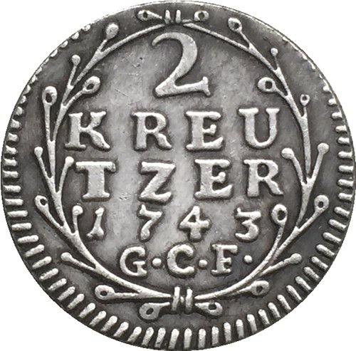 1743 German 2 Kreutzer - Ludwig VIII coins COPY 18MM