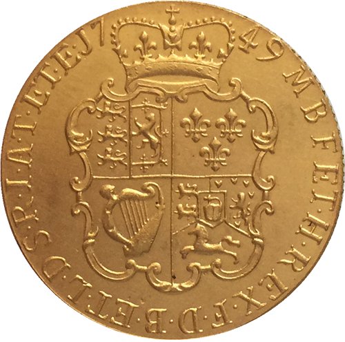 24 - K gold plated 1749 United Kingdom 1 Guinea- George II coins copy