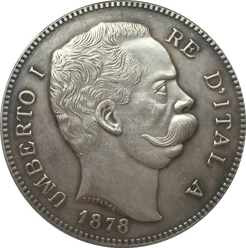 1878 Italy 5 Lire coins COPY 37MM