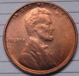 1951-S Lincoln Penny Coins Copy 95% coper