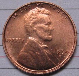 1934-D Lincoln Penny Coins Copy 95% coper