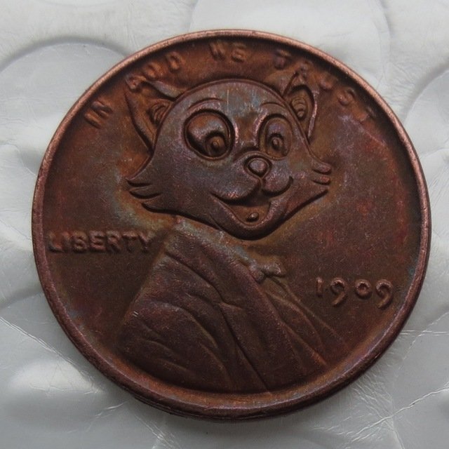 Hobo Nickel 1909 Wheat Penny Pressed Hobo Lincoln Cat Funny Copy Coin