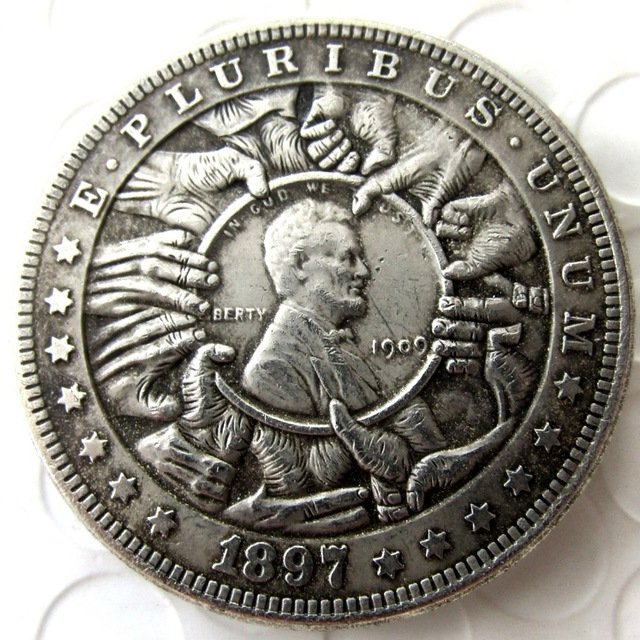 US Hobo 1897 Morgan Dollar In 1909 Lincoln Cents Copy Coins