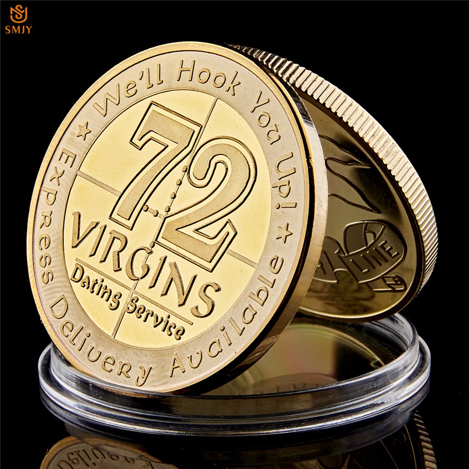 US Navy Marine Corps Rare 72 Virgins Dating Service Gold Plated Copy Coin For Collection