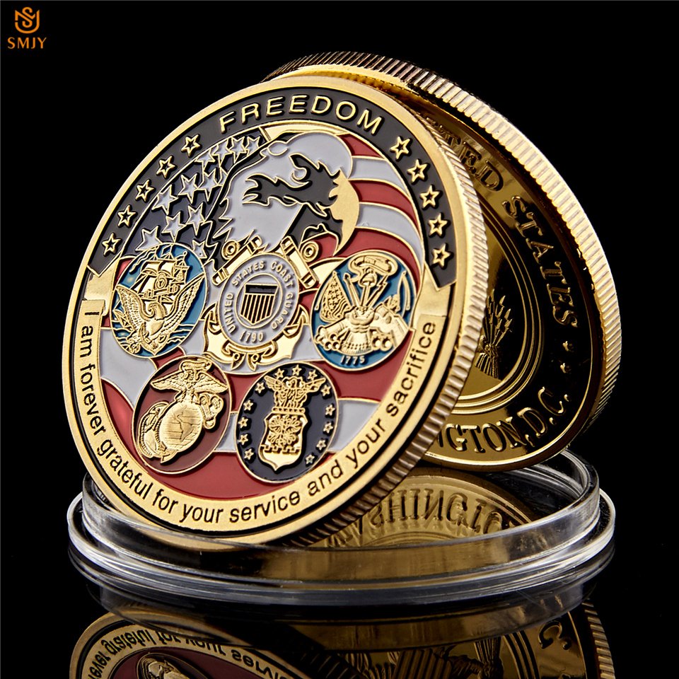 USA Navy USAF USMC Army Coast Guard American Free Eagle Gold Military Copy Coin For Collection