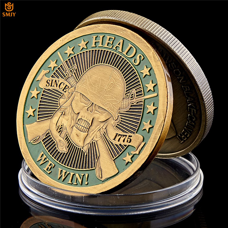 1775 Tails You Lose Heads We Win Skull Heroic Soldier Gold Plated Souvenir Copy Coin For Collection