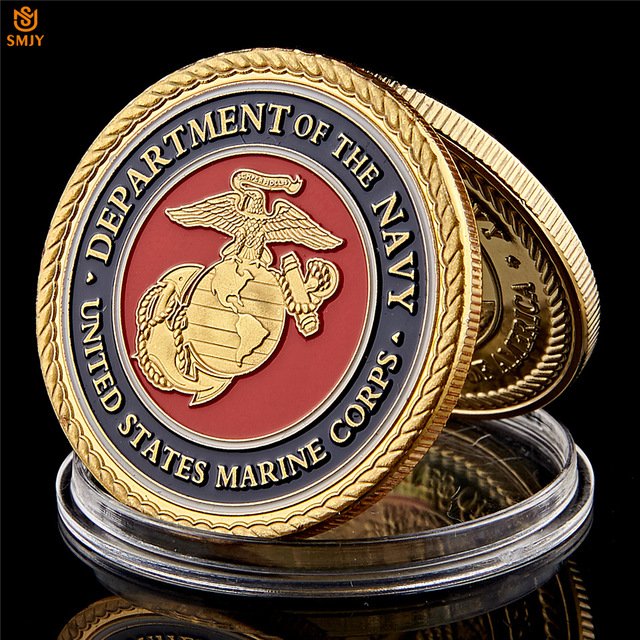 US Marine Corps in 24k Gold Plated Colorful Military Metal Challenge Copy Coin For Collection