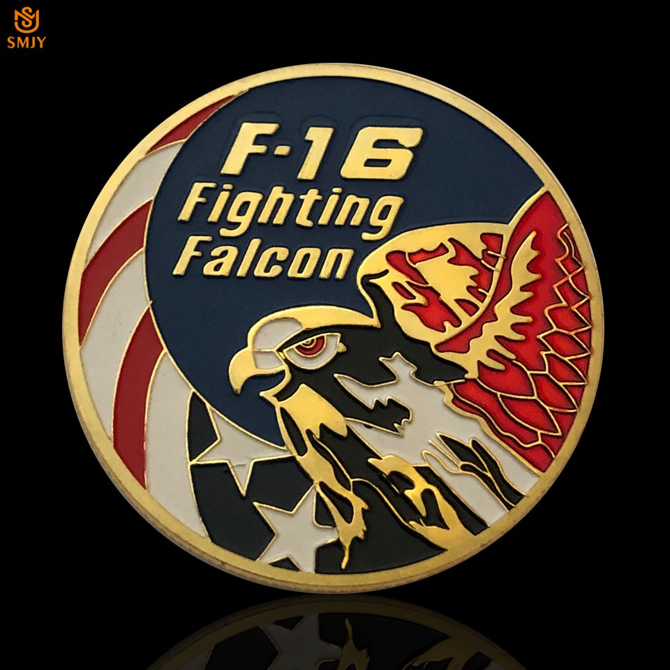 American Gold Coin USA Lockheed F-16 Fighting Fighter Military US Air Force Copy Coin For Collection