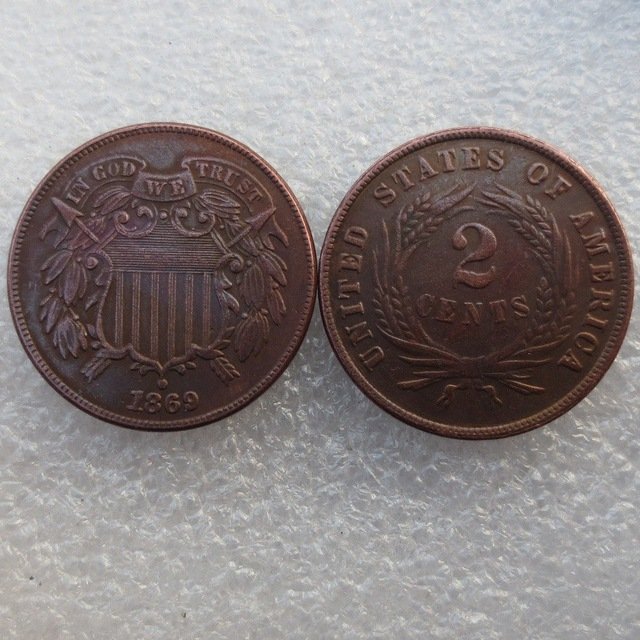 1 Pcs United States 1869 Two Cents Copper Manufacturing Copy Coins