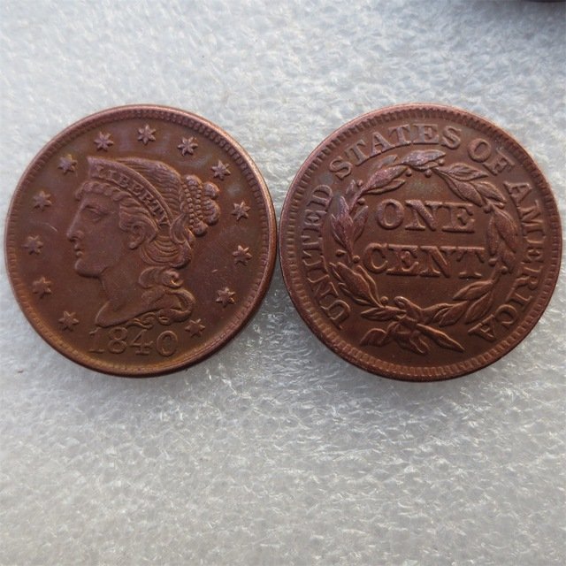 1 Pcs 1840 Braided Hair Large One Cent 100% Copper Manufacturing Old Copy Coins