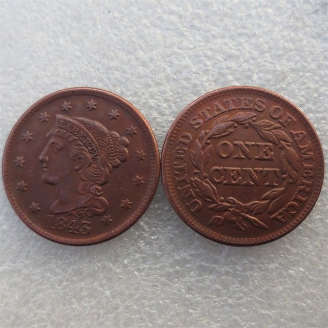 1 Pcs 1843 Braided Hair Large One Cent 100% Copper Manufacturing Old Copy Coins